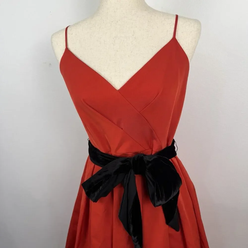 J. Crew Red Spaghetti Strap Pleated Cocktail Taffeta Dress Size 6 Fit & Flare